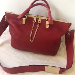 Chloe Red Baylee Medium Tote Satchel & Shoulder Ba